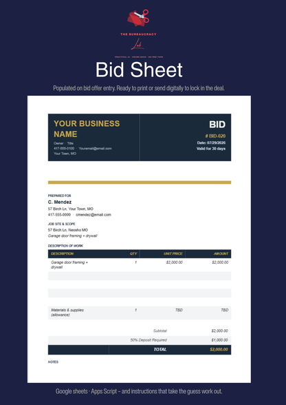 Auto-filling Bid template that pulls customer and job details from the CRM
