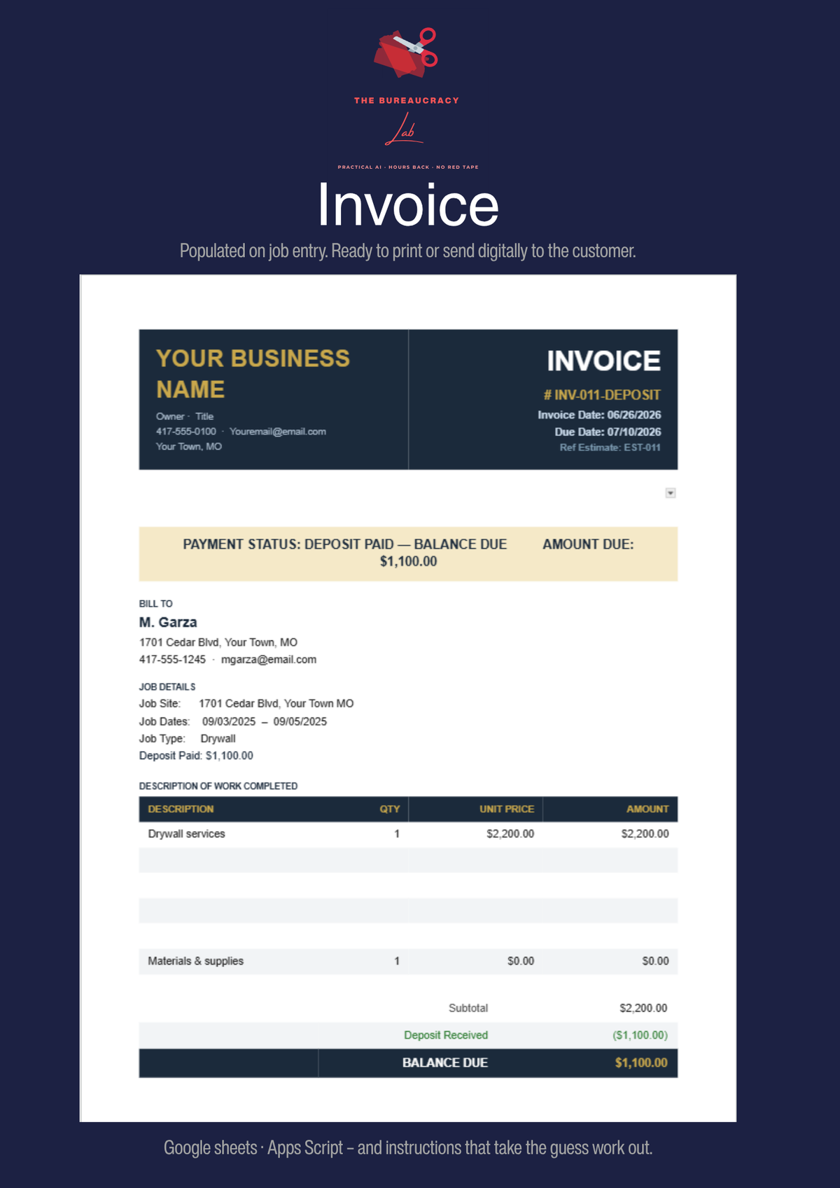 Auto-filling Invoice template that generates automatically from a Won bid